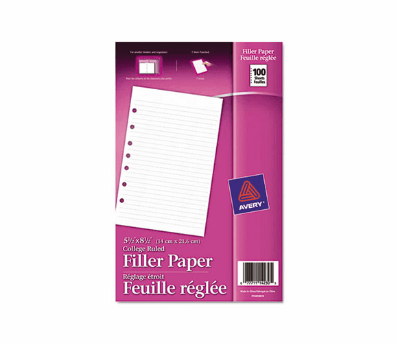 AVE14230 Mini Binder Filler Paper, 51/2 x 81/2, 7Hol