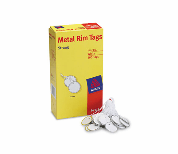 AVE14313 Metal Rim Marking Tags, Metal/Paper, 1-1/4” Diameter, White, 500/Box By AVERY-DENNISON