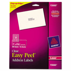 AVE15660 Easy Peel Laser Mailing Labels, 1 x 2-5/8, Clear, 300/Pack By AVERY-DENNISON