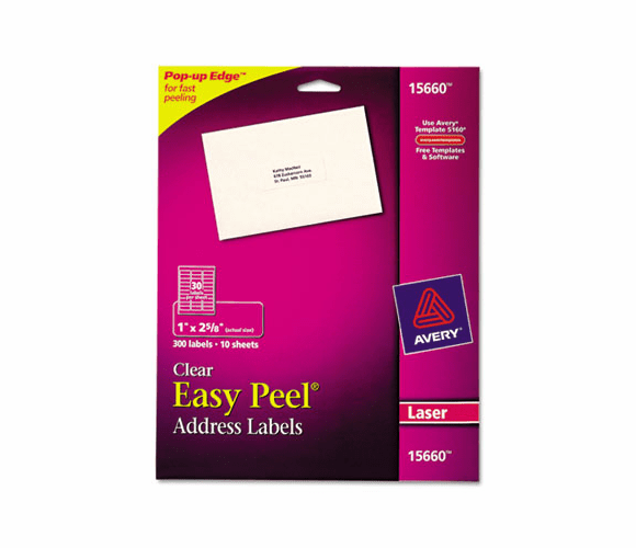 AVE15660 Easy Peel Laser Mailing Labels, 1 x 2-5/8, Clear, 300/Pack By AVERY-DENNISON