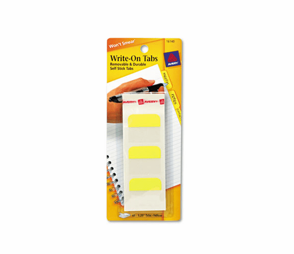 AVE16140 Self-Adhesive Write-On Index Tabs, 1 1/4 Inch, Yellow, 48/Pack By AVERY-DENNISON