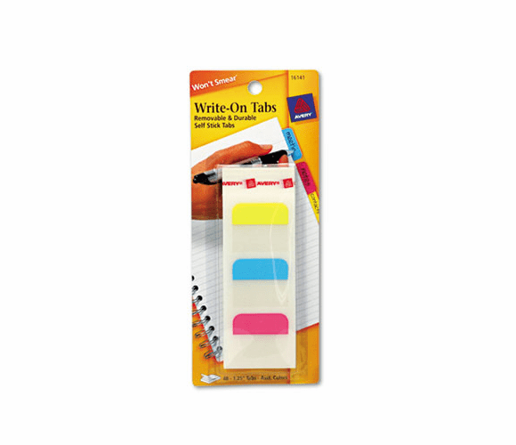 AVE16141 Self-Adhesive Write-On Index Tabs, 1 1/4 Inch, Blue/Magenta/Yellow, 48/Pack By AVERY-DENNISON