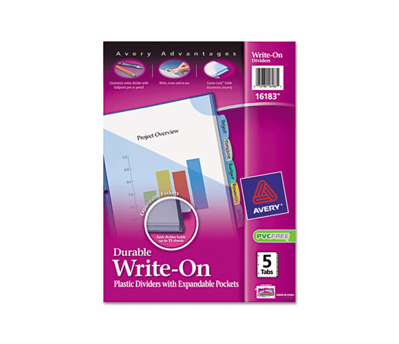 AVE16177 Translucent Multicolor Write-On Dividers with Pocket, 8-Tab, Letter, 1 Set By AVERY-DENNISON
