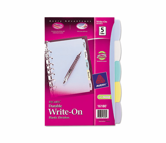 AVE16180 Translucent Multicolor Write-On Dividers, 5-Tab, 8-1/2 x 5-1/2, 1 Set By AVERY-DENNISON