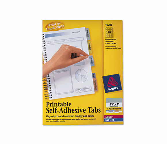 AVE16283 Printable Repositionable Plastic Tabs, 1 3/4 Inch, Assorted, 80/Pack By AVERY-DENNISON