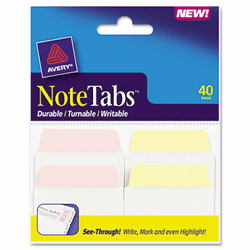 AVE16292 NoteTabs-Notes, Tabs and Flags, Pastel Yellow, Pink/Clear, Two Inch, 40/Pack By AVERY-DENNISON
