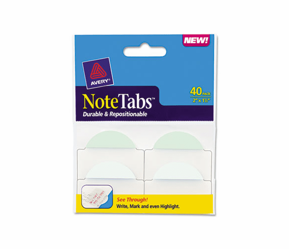 AVE16294 NoteTabs-Notes, Two Inch Tabs and Flags in One, Pastel Blue/Green/Clear, 40/Pack By AVERY-DENNISON