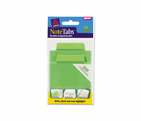 AVE16329 NoteTabs-Notes, Tabs and Flags, Cool Green/Cool Green, Three Inch, 20/Pack By AVERY-DENNISON