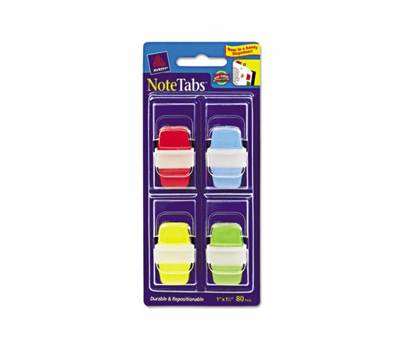 AVE16346 NoteTabs-Notes, Tabs and Flags in One, Blue/Green/Red/Yellow, One Inch, 80/PK By AVERY-DENNISON