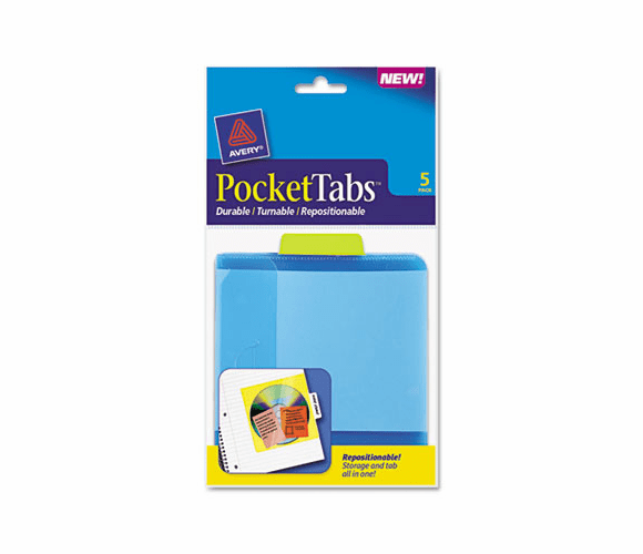AVE16362 PocketTab Repositionable Storage Pockets, 5 x 5 1/2, Lime, 5/Pack By AVERY-DENNISON