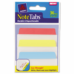 AVE16376 NoteTabs-Notes, Tabs and Flags in One, Blue/Green/Red/Yellow, Three Inch, 36/PK By AVERY-DENNISON