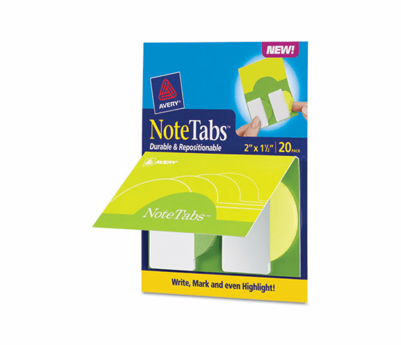 AVE16386 NoteTabs-Notes, Tabs and Flags in One, Citrus Yellow, Green, Two Inch, 20/PK By AVERY-DENNISON