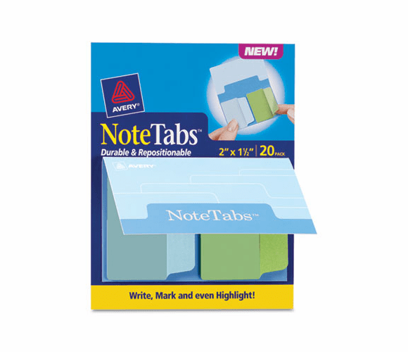 AVE16388 NoteTabs-Notes, Tabs and Flags in One, Cool Blue/Green, Two Inch, 20/PK By AVERY-DENNISON