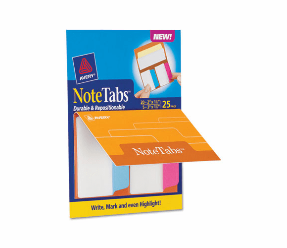 AVE16389 NoteTabs-Notes, Tabs and Flags in One, Neon Blue/Magenta/Yellow, 2/3", 25/PK By AVERY-DENNISON