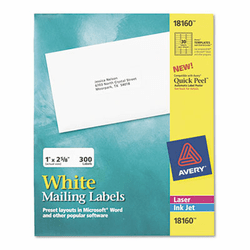 AVE18160 Inkjet Address Labels, 1 x 2-5/8, White, 300/Pack By AVERY-DENNISON