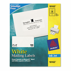 AVE18163 Shipping Labels, 2 x 4, White, 100/Pack By AVERY-DENNISON