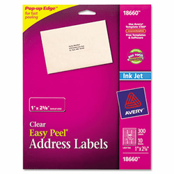 AVE18660 Easy Peel Inkjet Mailing Labels, 1 x 2-5/8, Clear, 300/Pack By AVERY-DENNISON