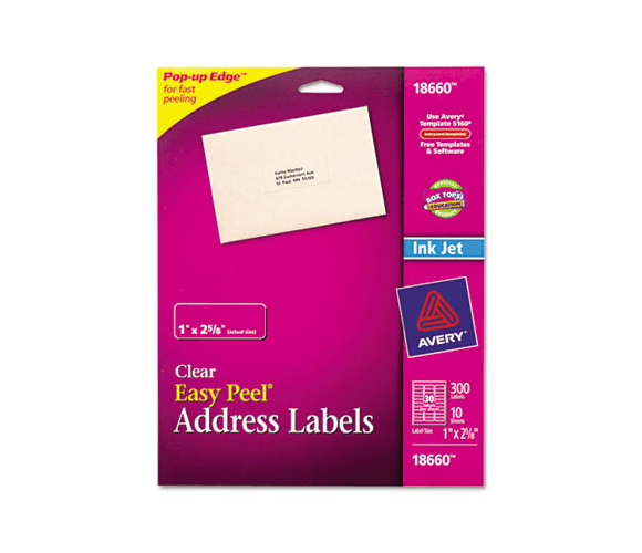 AVE18660 Easy Peel Inkjet Mailing Labels, 1 x 2-5/8, Clear, 300/Pack By AVERY-DENNISON