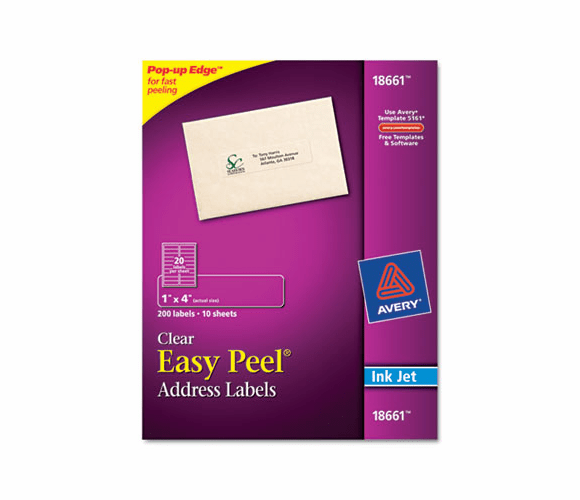 AVE18661 Easy Peel Mailing Labels for Inkjet Printers, 1 x 4, Clear, 200/Pack By AVERY-DENNISON