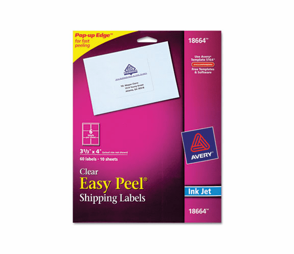 AVE18664 Easy Peel Mailing Labels for Inkjet Printers, 3-1/3 x 4, Clear, 60/Pack By AVERY-DENNISON