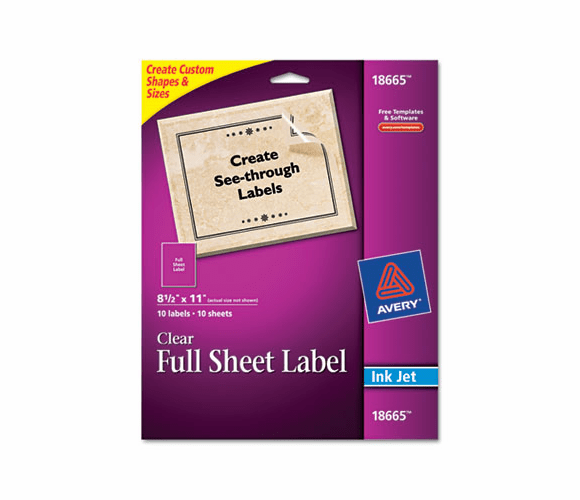 AVE18665 Easy Peel Mailing Labels for Inkjet Printers, 8-1/2 x 11, Clear, 10/Pack By AVERY-DENNISON