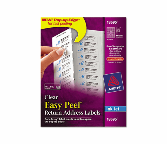 AVE18695 Easy Peel Inkjet Mailing Labels, 2/3 x 1-3/4, Clear, 600/Pack By AVERY-DENNISON