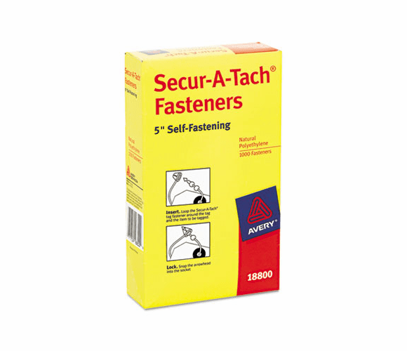 AVE18800 Secur-A-Tach Tag Fasteners, Weatherproof Nylon, 5" Long, 1000/Pack By AVERY-DENNISON
