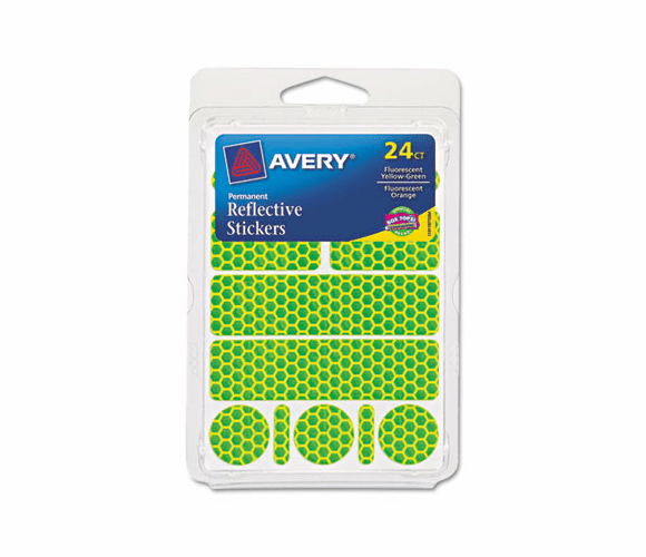 AVE19775 Permanent Self-Adhesive Reflective Stickers, Assorted, 24/Pack By AVERY-DENNISON