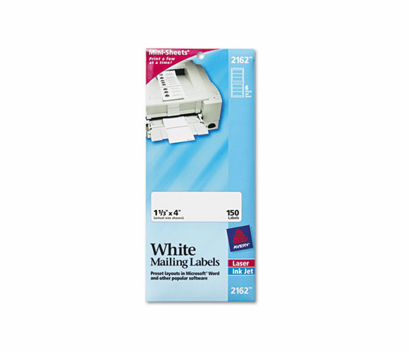 AVE2162 Laser/Inkjet Mailing Labels, Mini-Sheet, Mini-Sheet, 1-1/3 x 4, White, 150/Pack By AVERY-DENNISON