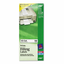AVE2181 File Folder Labels on Mini-Sheets, 2/3 x 3-7/16, White, 300/Pack By AVERY-DENNISON