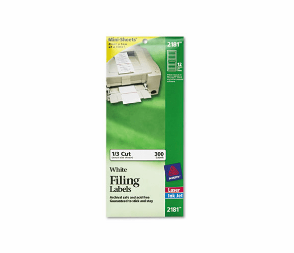 AVE2181 File Folder Labels on Mini-Sheets, 2/3 x 3-7/16, White, 300/Pack By AVERY-DENNISON