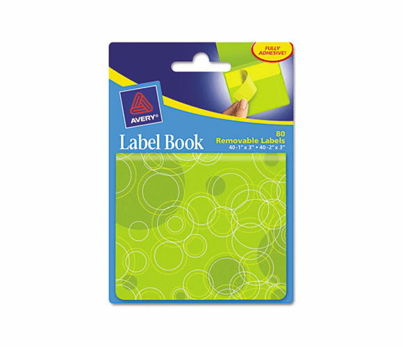 AVE22065 Removable Label Pad Books, 1 x 3 Yellow & 2 x 3 Green, Green Circles, 80/Pack By AVERY-DENNISON