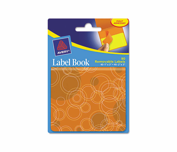 AVE22066 Removable Label Pad Books, 1 x 3 Orange & 2 x 3 Yellow, Orange Circles, 80/Pack By AVERY-DENNISON