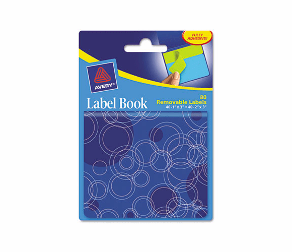 AVE22067 Removable Label Pad Books, 1 x 3 Green & 2 x 3 Blue, Blue Circles, 80/Pack By AVERY-DENNISON