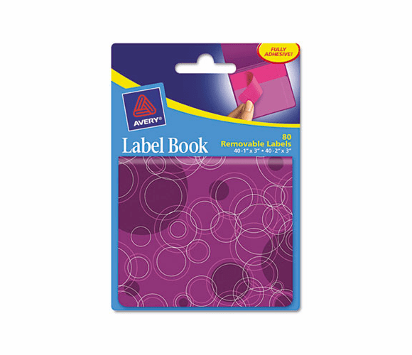 AVE22068 Removable Label Pad Books, 1 x 3 Magenta & 2 x 3 Purple, Purple Circles, 80/Pack By AVERY-DENNISON