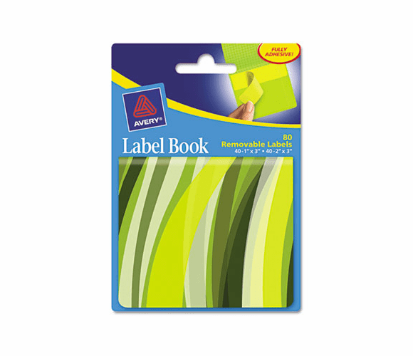 AVE22069 Removable Label Pad Books, 1 x 3 Yellow & 2 x 3 Green, Green Wavy, 80/Pack By AVERY-DENNISON