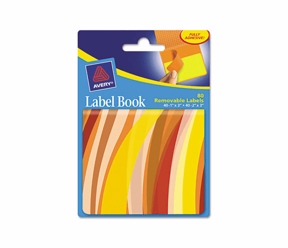 AVE22070 Removable Label Pad Books, 1 x 3 Yellow & 2 x 3 Orange, Orange Wavy, 80/Pack By AVERY-DENNISON