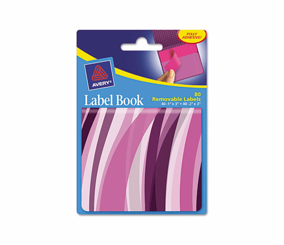 AVE22071 Removable Label Pad Books, 1 x 3 Purple & 2 x 3 Magenta, Purple Wavy, 80/Pack By AVERY-DENNISON