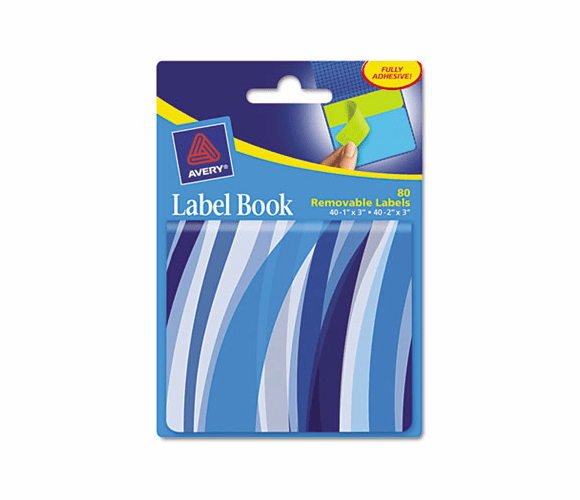 AVE22072 Removable Label Pad Books, 1 x 3 Blue & 2 x 3 Green, Blue Wavy, 80/Pack By AVERY-DENNISON