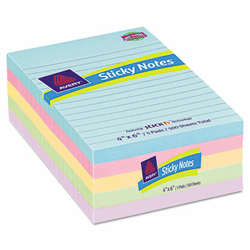 AVE22556 Flat Sticky Notes, 4 x 6, Pastel Lined, 100 Sheets per Pad, 5 Pads per Pack By AVERY-DENNISON
