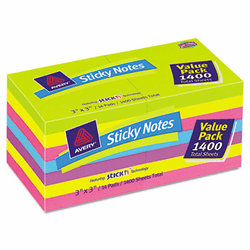 AVE22637 Flat Sticky Notes, 3 x 3, Bold, 100 Sheets per Pad, 14 Pads per Pack By AVERY-DENNISON