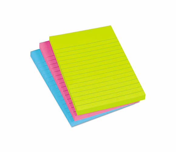 AVE22644 Flat Sticky Notes, 4 x 6, Bold Lined, 100 Sheets per Pad, 3 Pads per Pack By AVERY-DENNISON
