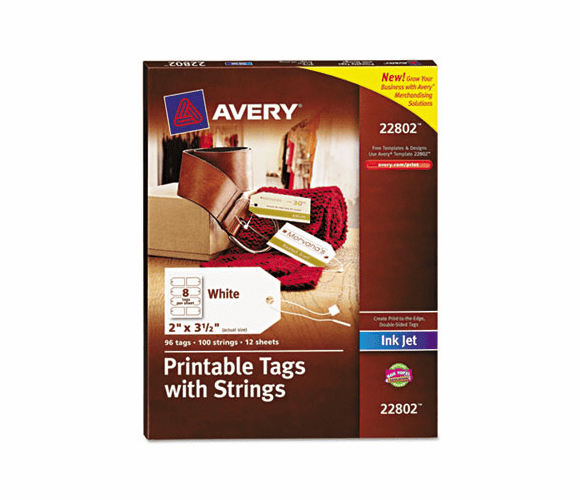 AVE22802 Blank Printer-Compatible Tags With Strings, 2 x 3 1/2, White, 96/Pack By AVERY-DENNISON