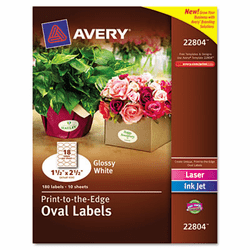 AVE22804 Oval Easy Peel Labels, 1-1/2 x 2-1/2, Glossy White 180/Pack By AVERY-DENNISON