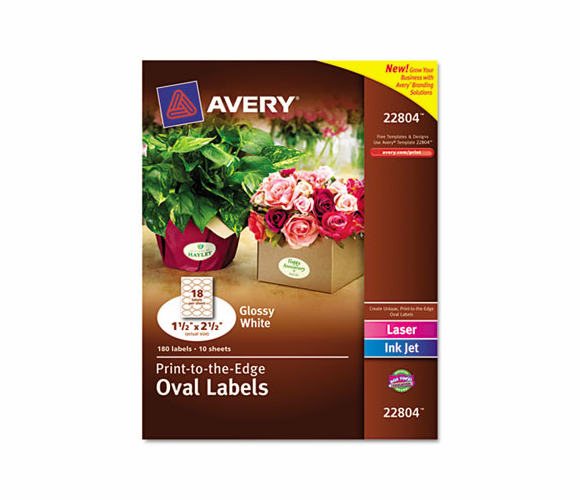 AVE22804 Oval Easy Peel Labels, 1-1/2 x 2-1/2, Glossy White 180/Pack By AVERY-DENNISON