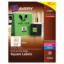 AVE22806 Print-To-The-Edge Perm Adh Matte Square Labels W/ TrueBlock, 2 x 2, White 300/Pk By AVERY-DENNISON