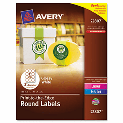 AVE22807 Round Easy Peel Labels, 2" Dia., Glossy, White, 120/Pack By AVERY-DENNISON