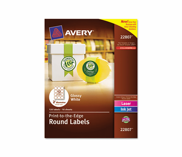 AVE22807 Round Easy Peel Labels, 2" Dia., Glossy, White, 120/Pack By AVERY-DENNISON