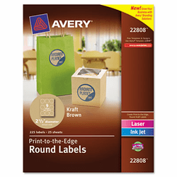 AVE22808 Round Easy Peel Labels, 2-1/2" Dia., Brown Kraft, 225/Pk By AVERY-DENNISON