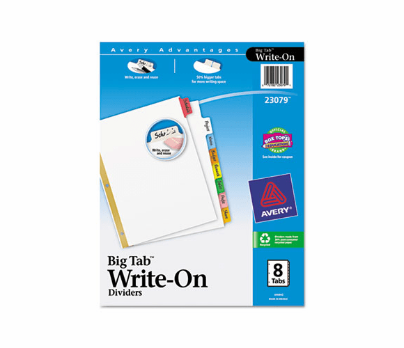 AVE23079 Big Tab Write-On Dividers w/Erasable Laminated Tabs, Clear, Set of 8 By AVERY-DENNISON